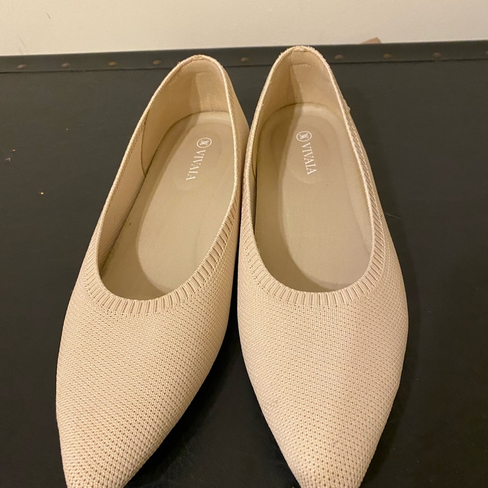 Elegant Viviana Beige/Cream Knit Pointed Toe Slip- on Comfy Cozy Flats for Women - Picture 6 of 13